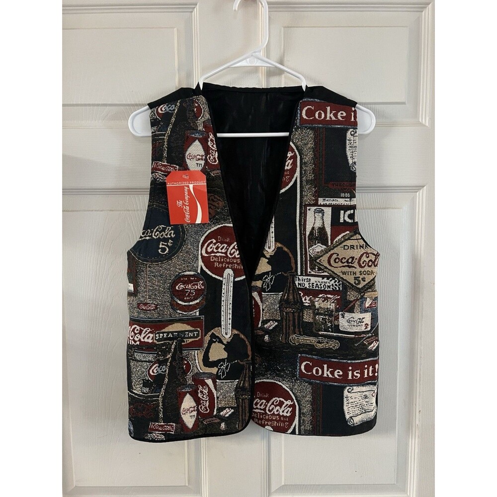 Vintage Coca Cola Vest Size Medium Front All Over Print Tapestry Advertising